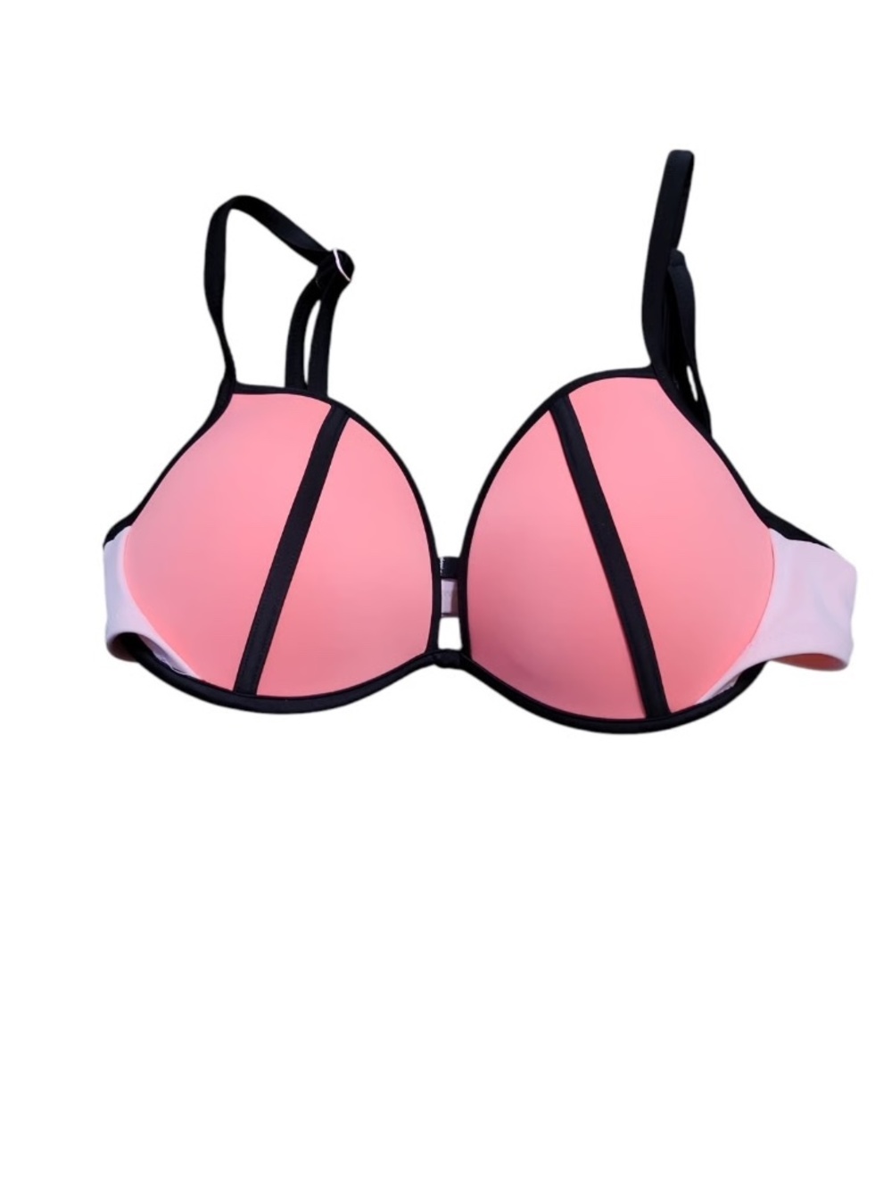 Victoria's Secret Coral-Pink Neon Bikini Top with Black Trim 32D